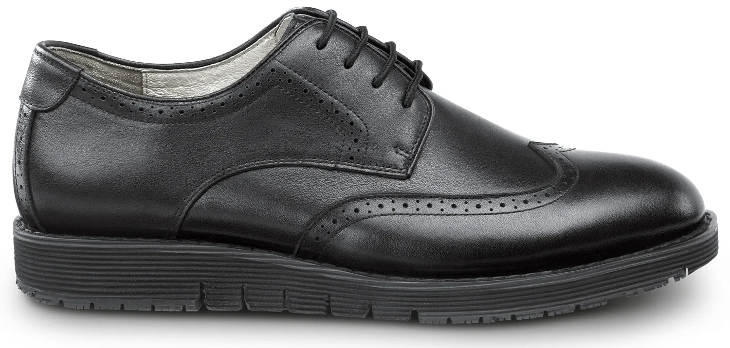 Men's Black Wingtip Dress Style MaxTRAX Slip Resistant Soft Toe Work Shoe from SR MAX Durham