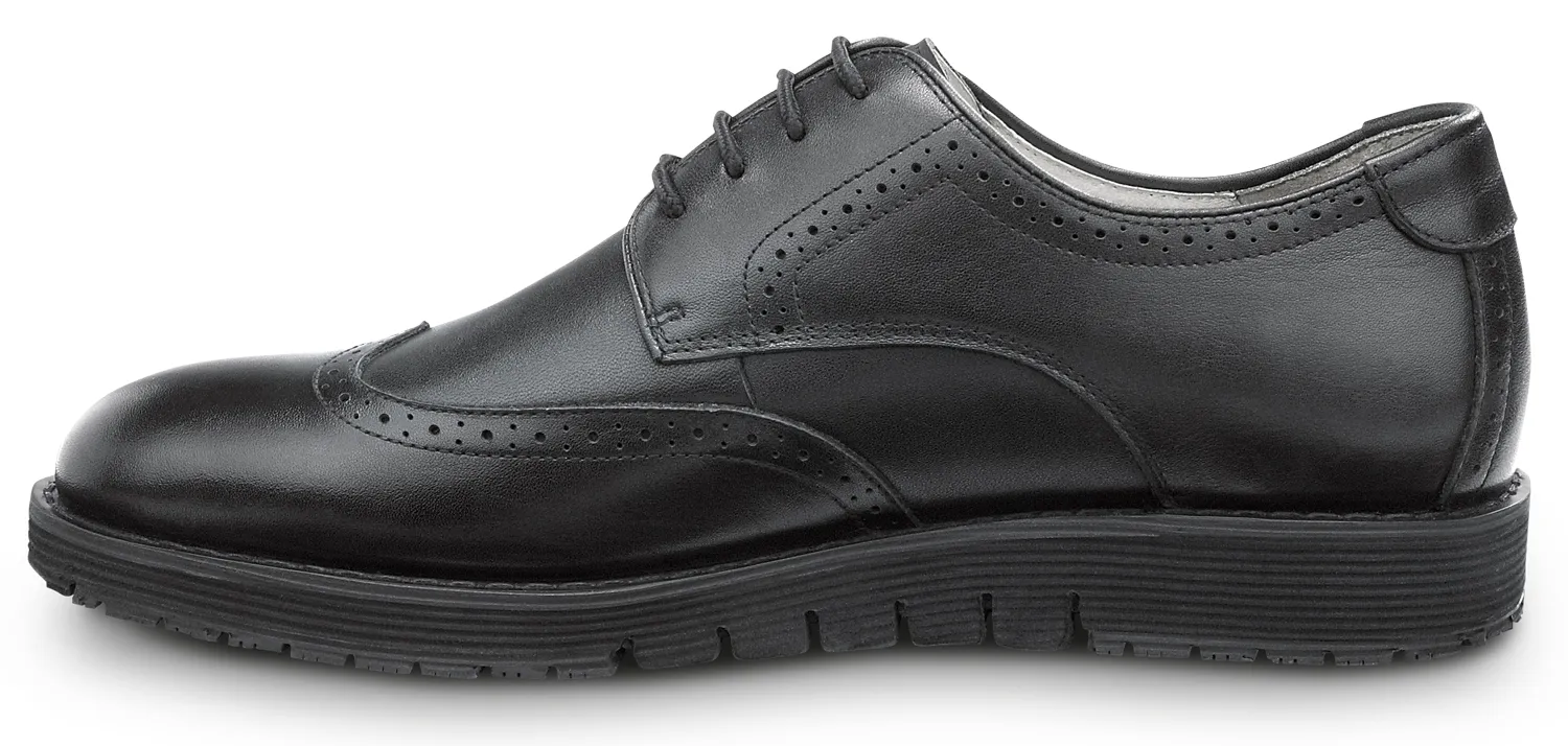 Men's Black Wingtip Dress Style MaxTRAX Slip Resistant Soft Toe Work Shoe from SR MAX Durham